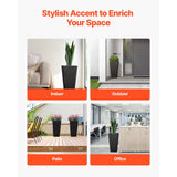 Tall Planter, Set of 2 Tall Square Tapered Planters, 57 cm Large Modern Gardening and Flower Plastic Pots, Decorative Tall Black Planter with Drainage Hole, for Porch, Patio, Indoor & Outdoor