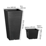 Tall Planter, Set of 2 Tall Square Tapered Planters, 57 cm Large Modern Gardening and Flower Plastic Pots, Decorative Tall Black Planter with Drainage Hole, for Porch, Patio, Indoor & Outdoor