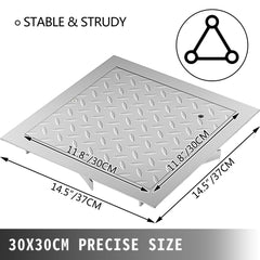 VEVOR Recessed Manhole Cover 11.8""x11.8"" Clear Opening, Galvanized Steel Drain Cover Overall Size 14.5""x14.5"", Sealed Square Manhole Cover and Frame, Steel Man Hole Lid Inspection Access for Boat/