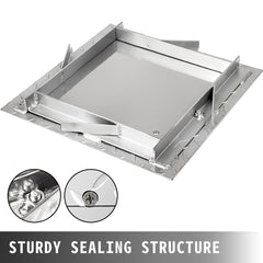 VEVOR Recessed Manhole Cover 11.8""x11.8"" Clear Opening, Galvanized Steel Drain Cover Overall Size 14.5""x14.5"", Sealed Square Manhole Cover and Frame, Steel Man Hole Lid Inspection Access for Boat/