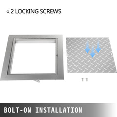 VEVOR Recessed Manhole Cover 11.8""x11.8"" Clear Opening, Galvanized Steel Drain Cover Overall Size 14.5""x14.5"", Sealed Square Manhole Cover and Frame, Steel Man Hole Lid Inspection Access for Boat/