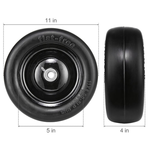 Lawn Mower Tires with Rim, 11x4-7" Tubeless Tractor Tires, 2-Pack Tire and Wheel Assemby, Flat-free PU Tire, 3.4" Centered Hub, 3/4" Bushing Size, 20 PCS Adapters for Riding Mowers Lawn Tractors
