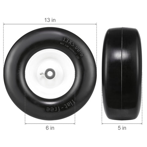 Lawn Mower Tires with Rim, 13x5-6" Tubeless Tractor Tires, 2-Pack Tire and Wheel Assembly, Flat-free PU Tires, 3.25"-5.9" Centered Hub, 3/4" Bushing Size, 20 PCS Adapter for Lawn Mowers Tractors