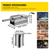 Manual Sausage Stuffer, 3 L / 7 LBS Horizontal Sausage Machine, Dual-Speed Meat Stuffer, Made of Food-Grade 304 Stainless Steel, Includes 5 Stuffing Tubes, for Home Kitchen Restaurant Commercial