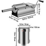 Manual Sausage Stuffer, 3 L / 7 LBS Horizontal Sausage Machine, Dual-Speed Meat Stuffer, Made of Food-Grade 304 Stainless Steel, Includes 5 Stuffing Tubes, for Home Kitchen Restaurant Commercial