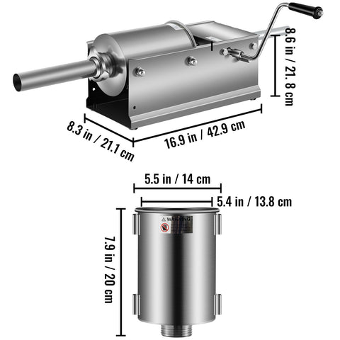 Manual Sausage Stuffer, 3 L / 7 LBS Horizontal Sausage Machine, Dual-Speed Meat Stuffer, Made of Food-Grade 304 Stainless Steel, Includes 5 Stuffing Tubes, for Home Kitchen Restaurant Commercial