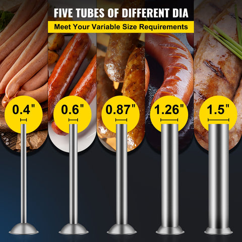 Manual Sausage Stuffer, 5 L / 11 LBS Horizontal Sausage Machine, Dual-Speed Meat Stuffer, Made of Food-Grade 304 Stainless Steel, Includes 5 Stuffing Tubes, for Home Kitchen Restaurant Commercia