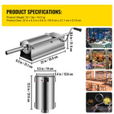 Manual Sausage Stuffer, 5 L / 11 LBS Horizontal Sausage Machine, Dual-Speed Meat Stuffer, Made of Food-Grade 304 Stainless Steel, Includes 5 Stuffing Tubes, for Home Kitchen Restaurant Commercia