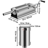 Manual Sausage Stuffer, 5 L / 11 LBS Horizontal Sausage Machine, Dual-Speed Meat Stuffer, Made of Food-Grade 304 Stainless Steel, Includes 5 Stuffing Tubes, for Home Kitchen Restaurant Commercia