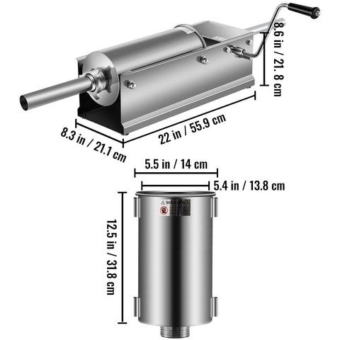 Manual Sausage Stuffer, 5 L / 11 LBS Horizontal Sausage Machine, Dual-Speed Meat Stuffer, Made of Food-Grade 304 Stainless Steel, Includes 5 Stuffing Tubes, for Home Kitchen Restaurant Commercia