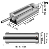 Manual Sausage Stuffer, 7 L / 15 LBS Horizontal Sausage Machine, Dual-Speed Meat Stuffer, Made of Food-Grade 304 Stainless Steel, Includes 5 Stuffing Tubes, for Home Kitchen Restaurant Commercia