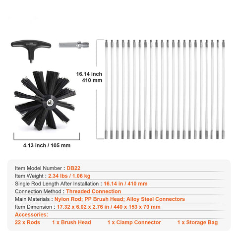 914.4CM Dryer Vent Cleaner Kit, 22 Pieces Duct Cleaning Brush, Reinforced Nylon Dryer Vent Brush, Dryer Cleaning Tools Lint Remover with Flexible Lint Trap Brush, Clamp Connectors