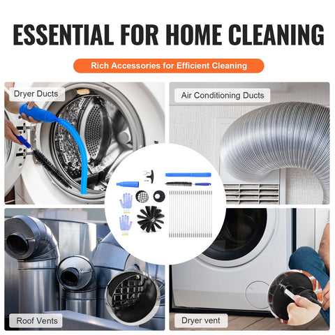 914.4CM Dryer Vent Cleaner Kit, 22 Pieces Duct Cleaning Brush, Reinforced Nylon Dryer Vent Brush with Complete Accessories, Dryer Cleaning Kit with Flexible Lint Trap Brush, Clamp Connectors