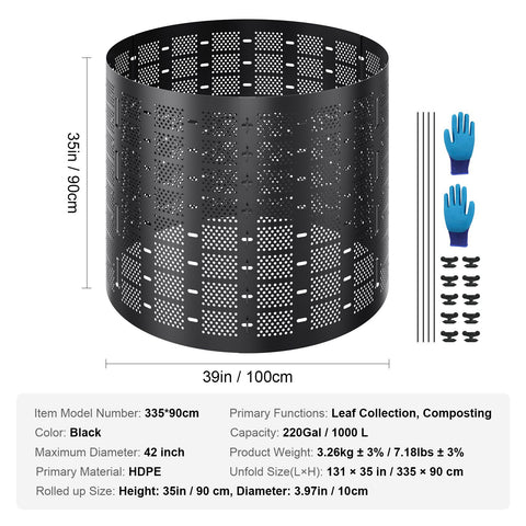Compost Bin 1000 L, Outdoor Expandable Composter, Easy to Setup & Large Capacity Composting Bin, Fast Creation of Fertile Soil