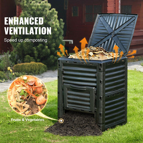 Garden Compost Bin 300 L, BPA Free Composter, Large Capacity Outdoor Composting Bin with Top Lid and Bottom Door, Easy Assembling, Lightweight, Fast Creation of Fertile Soil