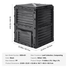VEVOR Garden Compost Bin 300 L, BPA Free Composter, Large Capacity Outdoor Composting Bin with Top Lid and Bottom Door, Easy Assembling, Lightweight, Fast Creation of Fertile Soil