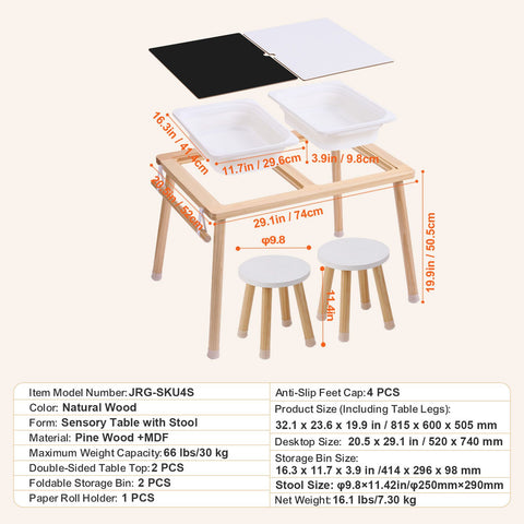 Kids Sensory Table & Chair Set Sand Water Play Table with 2 Storage Bins