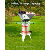 1.8 Gal/7L Fruit and Apple Crusher, Large Manual Grinder, Stainless Steel Fruit Scratter Pulper for Wine Cider Apple Grape Pressing, with Roller Handle for Kitchen Home, Green