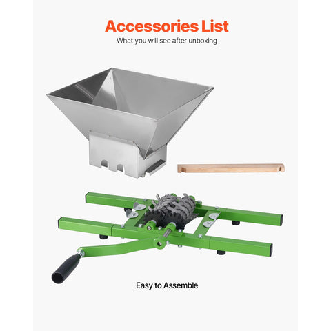 1.8 Gal/7L Fruit and Apple Crusher, Large Manual Grinder, Stainless Steel Fruit Scratter Pulper for Wine Cider Apple Grape Pressing, with Roller Handle for Kitchen Home, Green