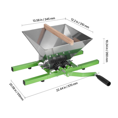1.8 Gal/7L Fruit and Apple Crusher, Large Manual Grinder, Stainless Steel Fruit Scratter Pulper for Wine Cider Apple Grape Pressing, with Roller Handle for Kitchen Home, Green