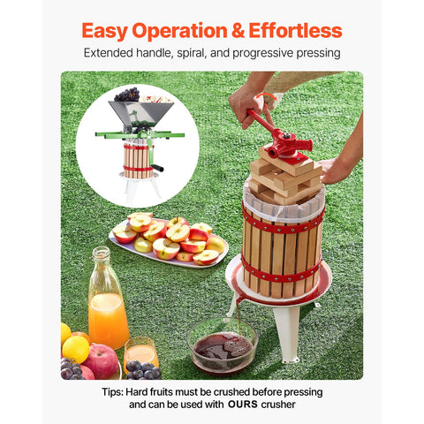 1.6 Gal/6L Fruit Wine Press, Solid Wood Basket with 8 Blocks, Heavy Duty Manual Juice Maker, Cider Apple Grape Tincture Honey Olive Oil Making Press with Handle for Kitchen, Home