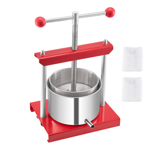 0.8 Gal/3L Fruit Wine Press, 2 Stainless Steel Barrels, Manual Juice Maker, Cider Apple Grape Tincture Honey Olive Oil Making Press with T-Handle for Outdoor Kitchen Home