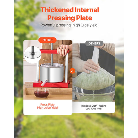 0.8 Gal/3L Fruit Wine Press, 2 Stainless Steel Barrels, Manual Juice Maker, Cider Apple Grape Tincture Honey Olive Oil Making Press with T-Handle for Outdoor Kitchen Home