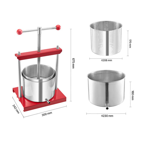 Fruit Wine Press Manual Press for Wine Making 1.6 Gal/6L Stainless Steel