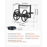 Wall Mounted Garden Hose Reel 125ft 5/8 in Metal Hose Reel with Basket
