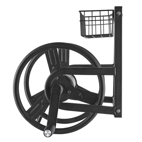 Wall Mounted Garden Hose Reel 125ft 5/8 in Metal Hose Reel with Basket