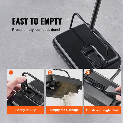 Carpet Sweeper, 200 mm Sweeping Paths, Floor Sweeper Manual Non Electric, 300 ml Dustbin Capacity with Comb for Home Office Rugs Hardwood Surfaces Wood Floors Laminate, Cleans Dust Pet Hair