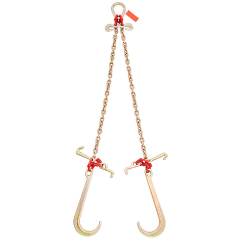 V-Chain Bridle, 4364 kg Working Load Limit, 8 x 914.4 mm G80 Tow Chain with RTJ Cluster Hooks, DOT Certified, Galvanized Coating Manganese Steel & D-Shackle, for Lifting & Moving Activities