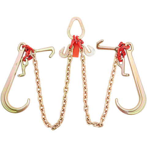 V-Chain Bridle, 4364 kg Working Load Limit, 8 x 914.4 mm G80 Tow Chain with RTJ Cluster Hooks, DOT Certified, Galvanized Coating Manganese Steel & D-Shackle, for Lifting & Moving Activities