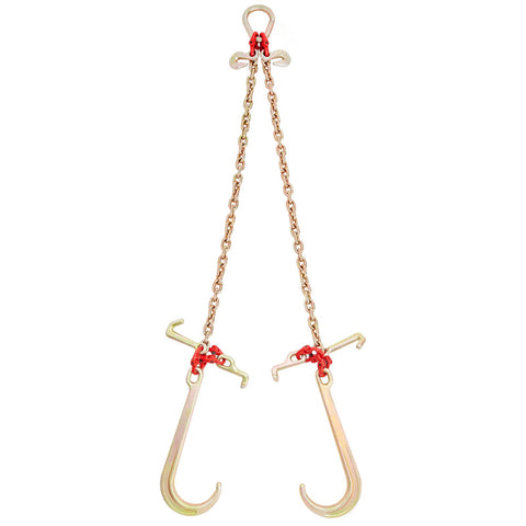 V-Chain Bridle, 4364 kg Working Load Limit, 8 x 914.4 mm G80 Tow Chain with RTJ Cluster Hooks, DOT Certified, Galvanized Coating Manganese Steel & D-Shackle, for Lifting & Moving Activities