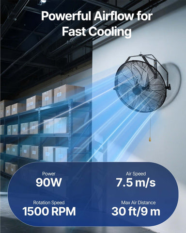 Industrial Wall Mount Fan Waterproof Metal Fan 17.6'' 3 Speed Airflow
