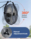 Industrial Wall Mount Fan Waterproof Metal Fan 17.6'' 3 Speed Airflow