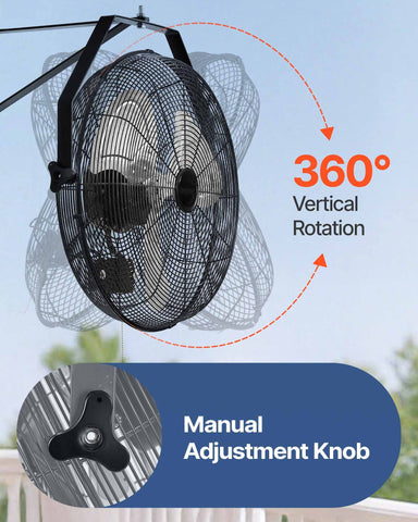 Industrial Wall Mount Fan Waterproof Metal Fan 17.6'' 3 Speed Airflow