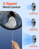 Industrial Wall Mount Fan Waterproof Metal Fan 17.6'' 3 Speed Airflow