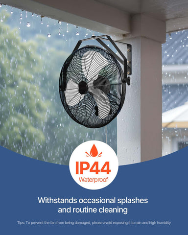 Industrial Wall Mount Fan Waterproof Metal Fan 17.6'' 3 Speed Airflow