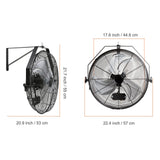 Industrial Wall Mount Fan Waterproof Metal Fan 17.6'' 3 Speed Airflow