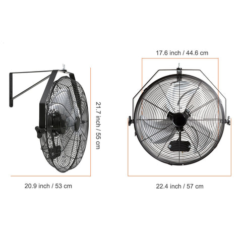 Industrial Wall Mount Fan Waterproof Metal Fan 17.6'' 3 Speed Airflow