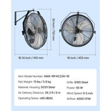 615mm Industrial Wall Mount Fan 3 Speed 4650 CFM for Garage Greenhouse