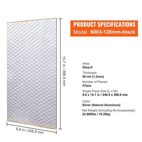 Car Sound Deadening Mat, 50 mil 4.8sq.m Car Sound Dampening Material, Butyl Automotive Sound Deadener, Noise Insulation and Vibration Dampening Material for Car