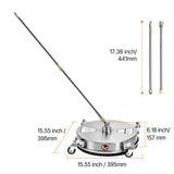 15" Pressure Washer Surface Cleaner 4 Wheels 4000 Max PSI 2 Extended Wands