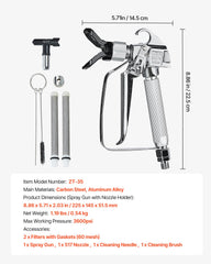 VEVOR Airless Paint Spray Gun 3600PSI High Pressure Airless Spray Gun 517 Tip