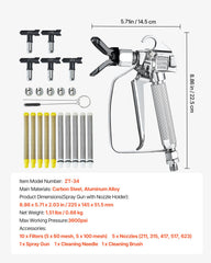 VEVOR Airless Paint Spray Gun 3600PSI High Pressure Airless Spray Gun with 5Tips