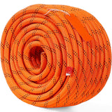 Double Braided Polyester Rope, 12.7 mm x 36.57 m, 48 Strands, 35.58kN Breaking Strength Outdoor Climbing Rope, Arborist Rigging Rope for Rock Hiking Camping Swing Rappelling Rescue, Orange/Black