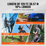 Double Braided Polyester Rope, 12.7 mm x 36.57 m, 48 Strands, 35.58kN Breaking Strength Outdoor Climbing Rope, Arborist Rigging Rope for Rock Hiking Camping Swing Rappelling Rescue, Orange/Black