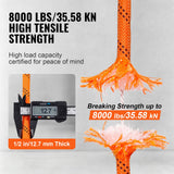 Double Braided Polyester Rope, 12.7 mm x 36.57 m, 48 Strands, 35.58kN Breaking Strength Outdoor Climbing Rope, Arborist Rigging Rope for Rock Hiking Camping Swing Rappelling Rescue, Orange/Black