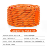 Double Braided Polyester Rope, 12.7 mm x 36.57 m, 48 Strands, 35.58kN Breaking Strength Outdoor Climbing Rope, Arborist Rigging Rope for Rock Hiking Camping Swing Rappelling Rescue, Orange/Black